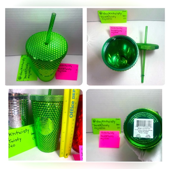 BNWT 1 STARBUCKS 2023 BRIGHT SHINY METALLIC GREEN STUDDED 16OZ TUMBLER C… - Picture 10 of 13